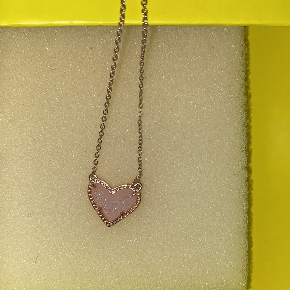 Kendra Scott Pink Glitter heart necklace with gold chain - Picture 2 of 4